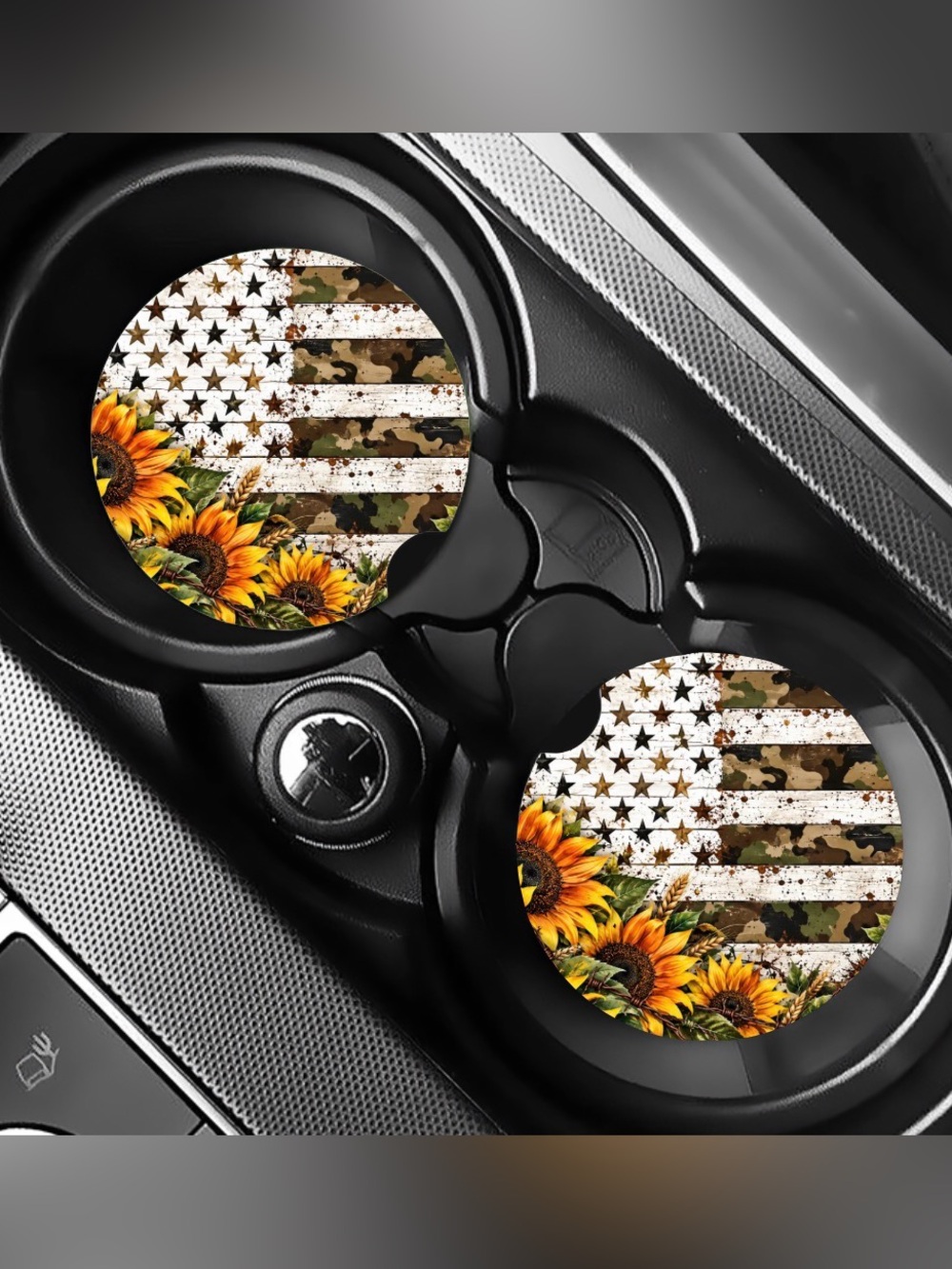 Camo American Flag Car Coasters Absorbent Set of (2)